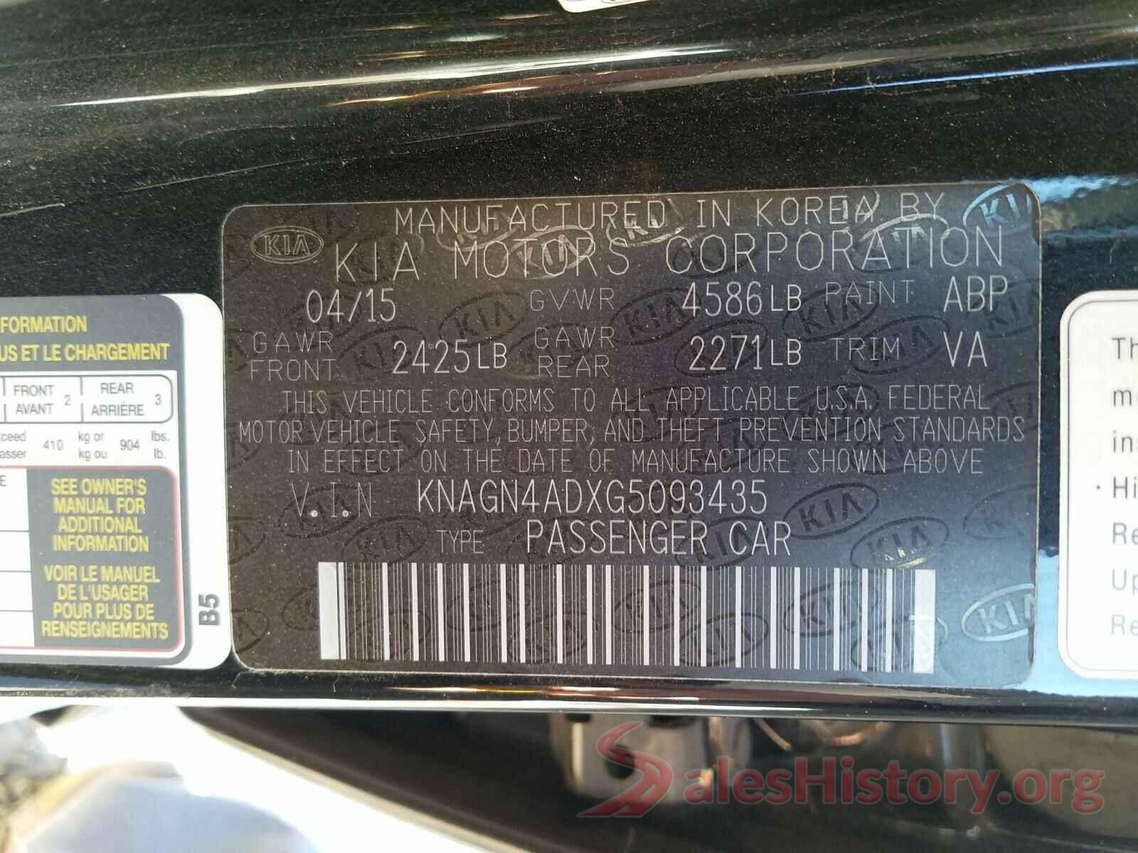 KNAGN4ADXG5093435 2016 KIA OPTIMA