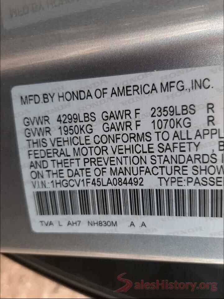 1HGCV1F45LA084492 2020 HONDA ACCORD