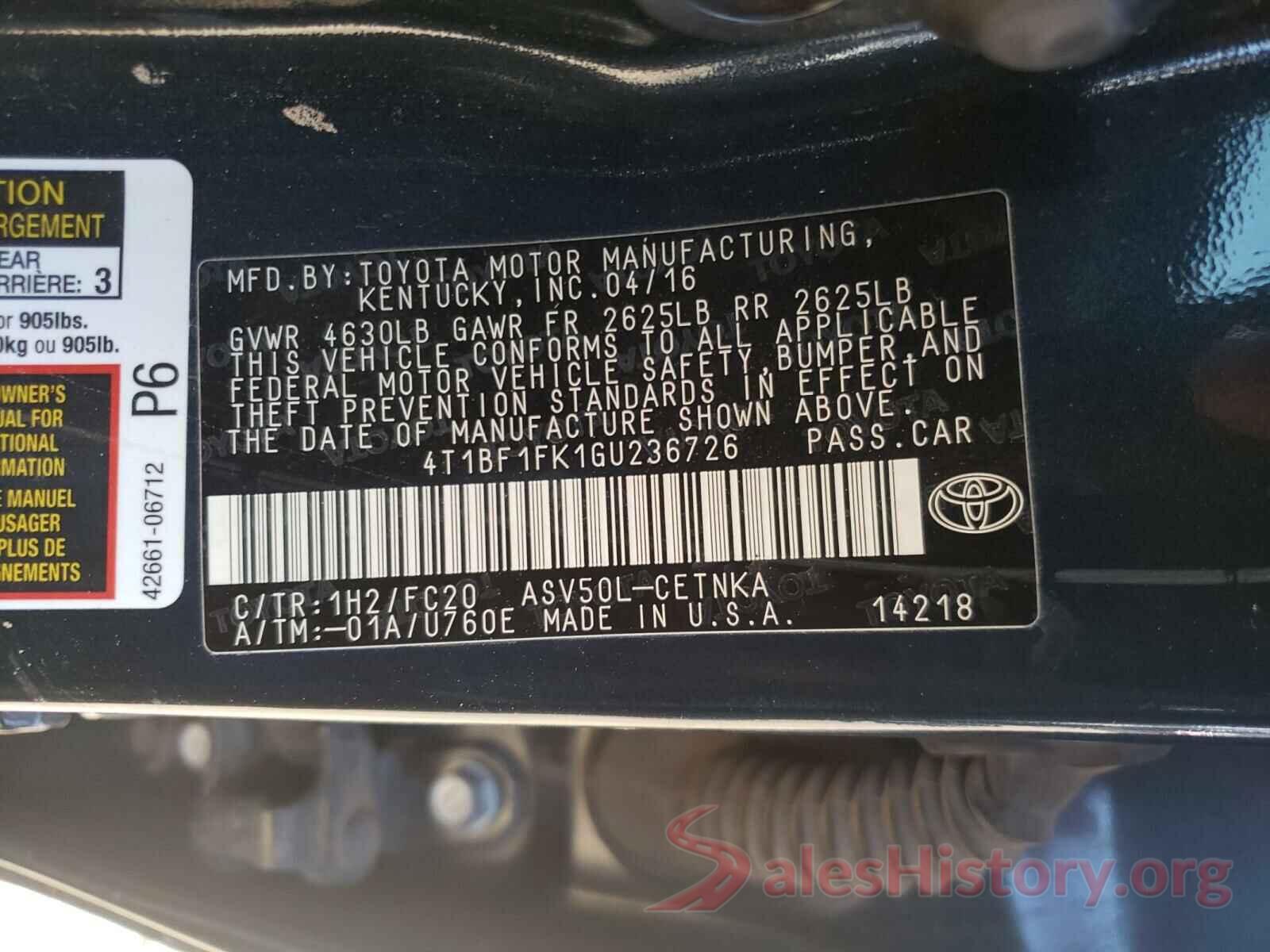 4T1BF1FK1GU236726 2016 TOYOTA CAMRY