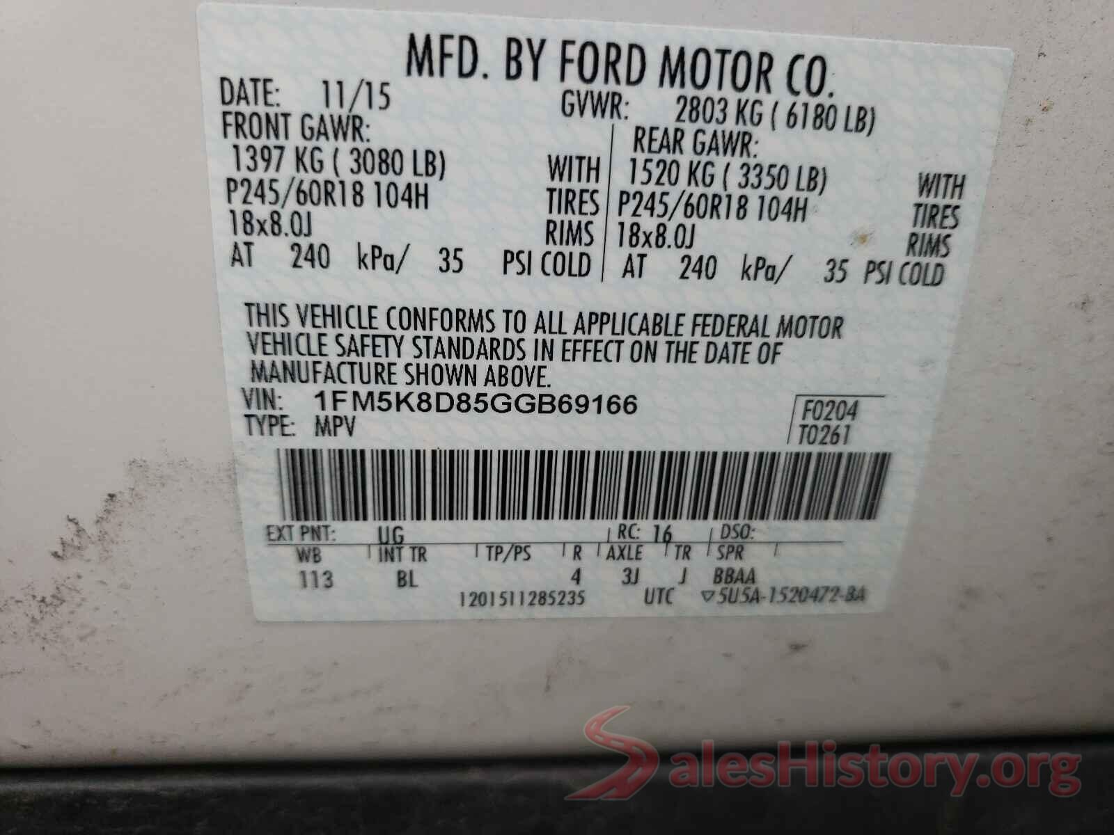 1FM5K8D85GGB69166 2016 FORD EXPLORER