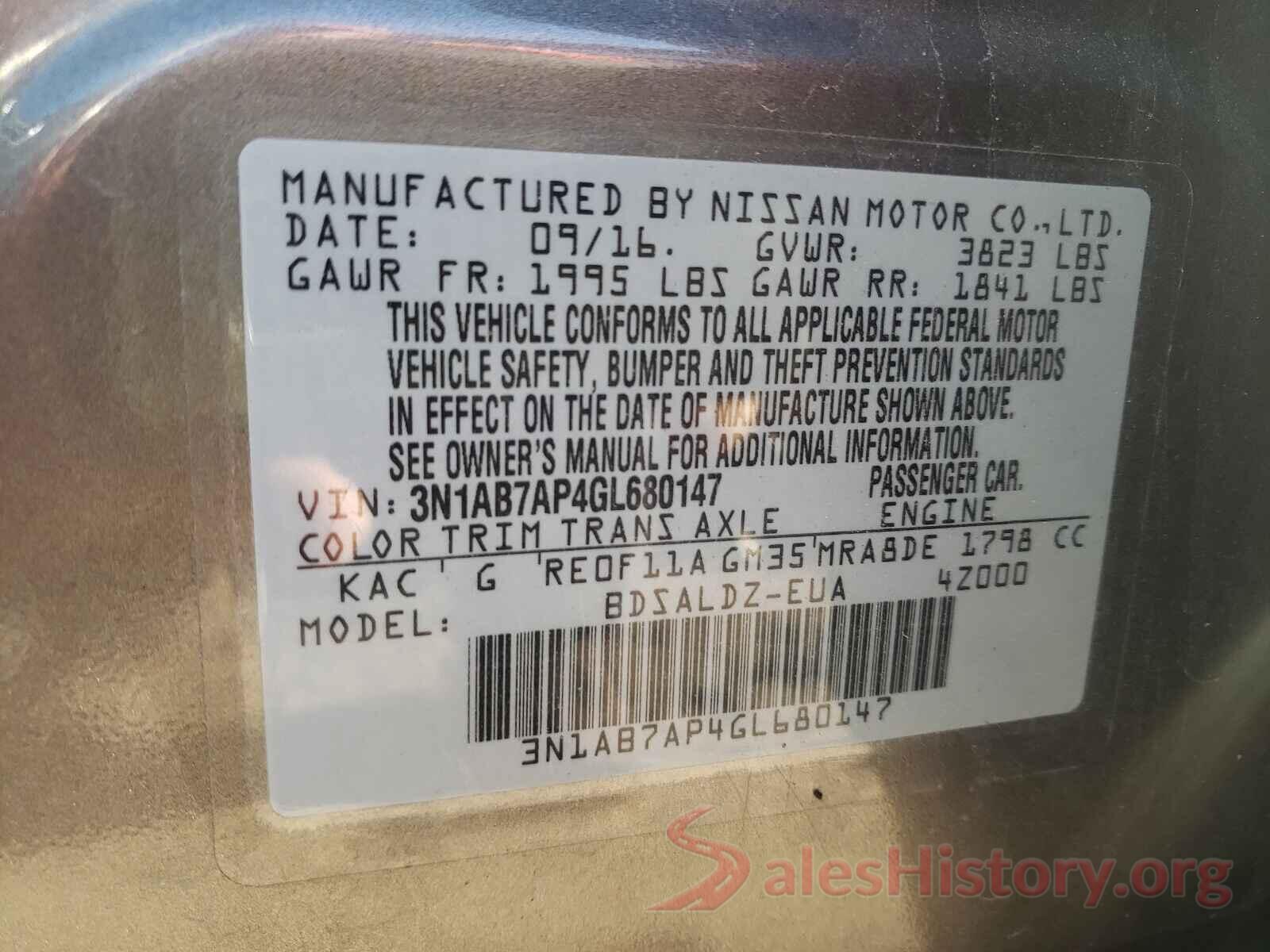 3N1AB7AP4GL680147 2016 NISSAN SENTRA