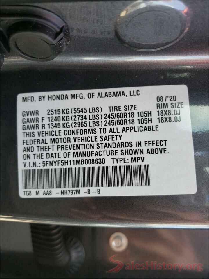 5FNYF5H11MB008630 2021 HONDA PILOT