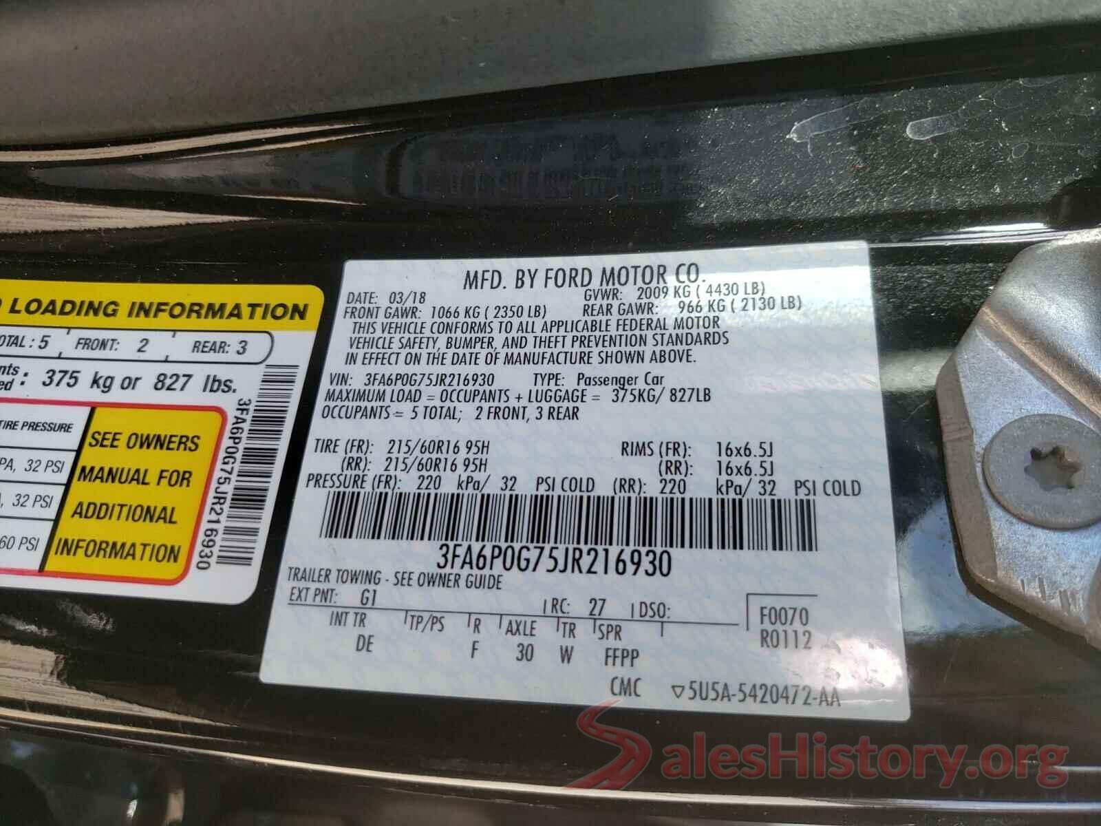 3FA6P0G75JR216930 2018 FORD FUSION