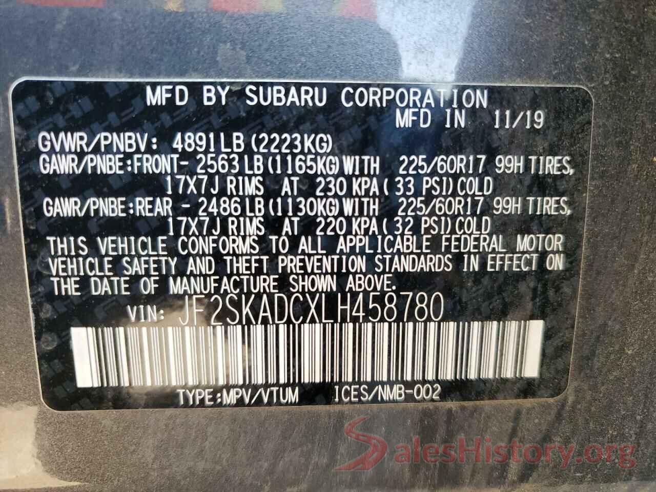 JF2SKADCXLH458780 2020 SUBARU FORESTER