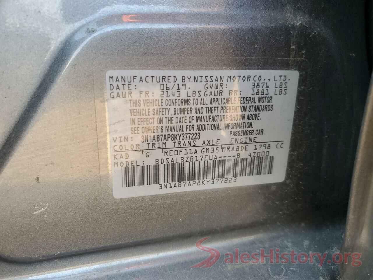 3N1AB7AP8KY377223 2019 NISSAN SENTRA