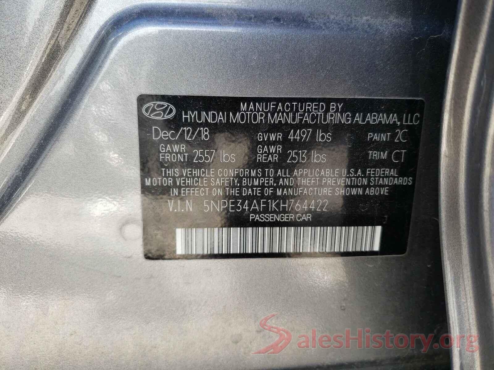 5NPE34AF1KH764422 2019 HYUNDAI SONATA