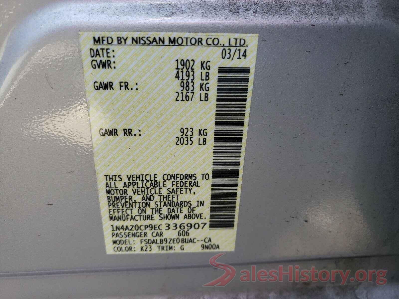 1N4AZ0CP9EC336907 2014 NISSAN LEAF