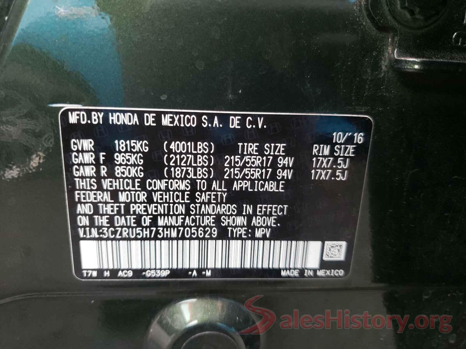 3CZRU5H73HM705629 2017 HONDA HR-V