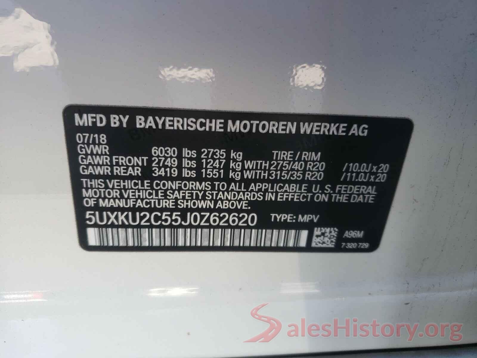 5UXKU2C55J0Z62620 2018 BMW X6