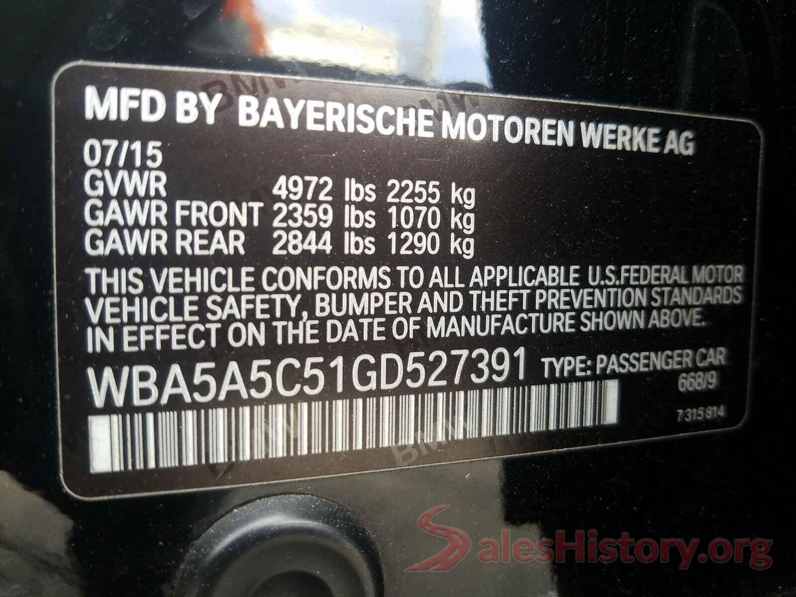 WBA5A5C51GD527391 2016 BMW 5 SERIES