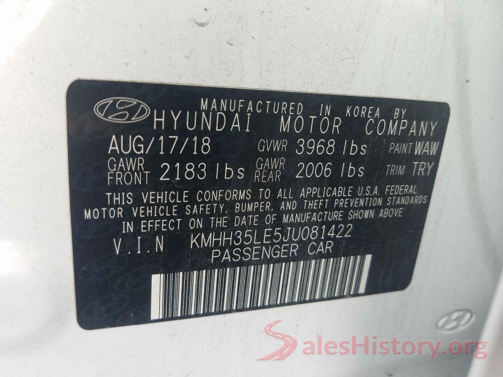 KMHH35LE5JU081422 2018 HYUNDAI ELANTRA