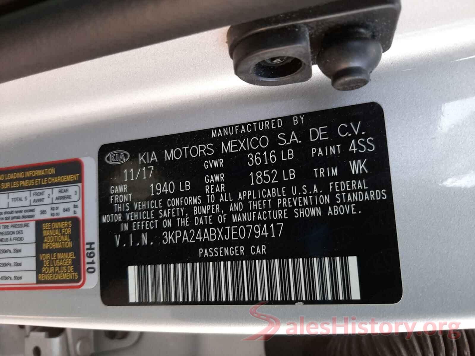 3KPA24ABXJE079417 2018 KIA RIO