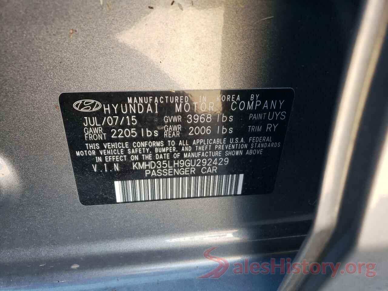 KMHD35LH9GU292429 2016 HYUNDAI ELANTRA