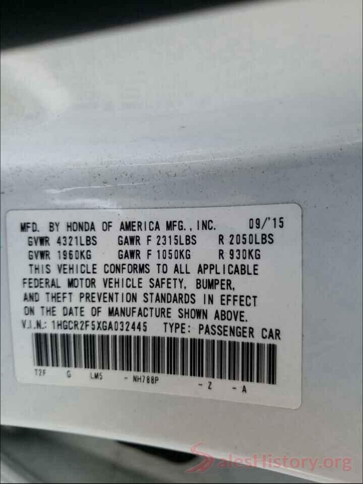 1HGCR2F5XGA032445 2016 HONDA ACCORD