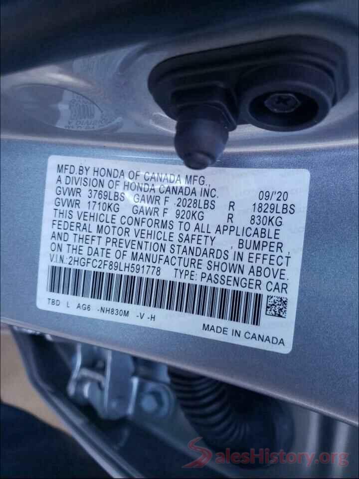 2HGFC2F89LH591778 2020 HONDA CIVIC