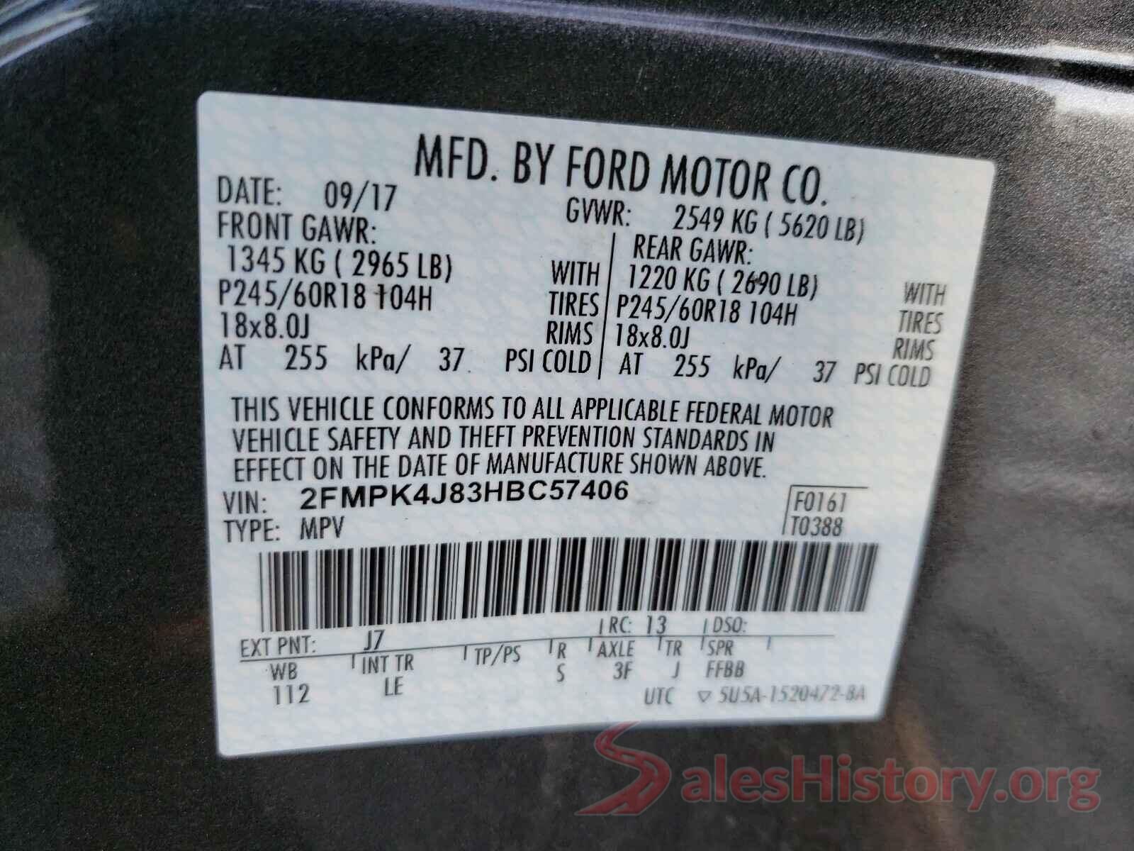 2FMPK4J83HBC57406 2017 FORD EDGE