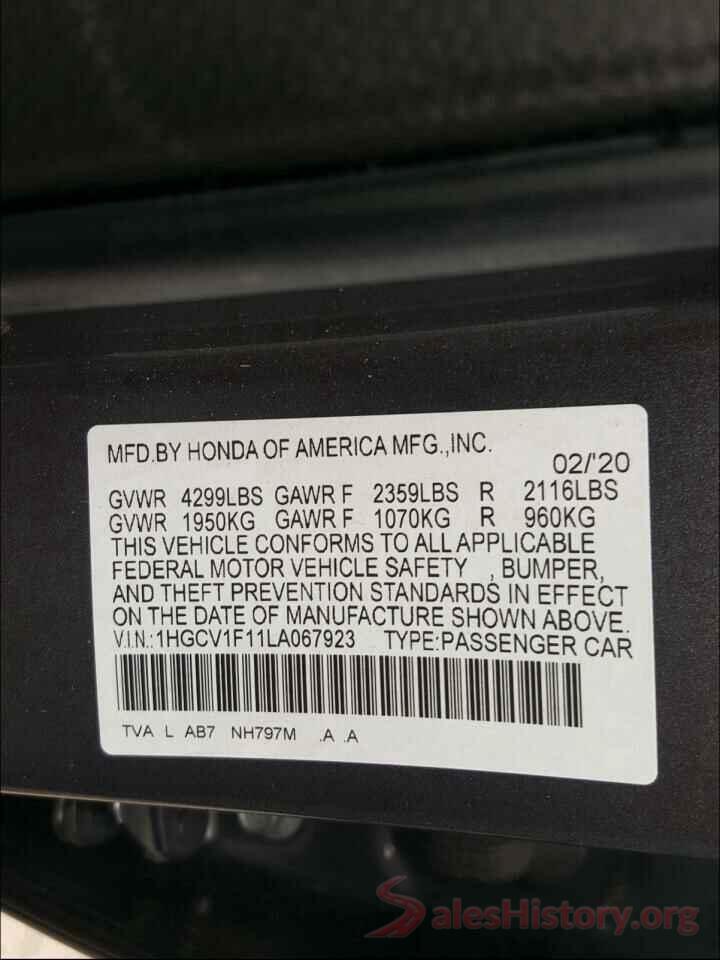 1HGCV1F11LA067923 2020 HONDA ACCORD