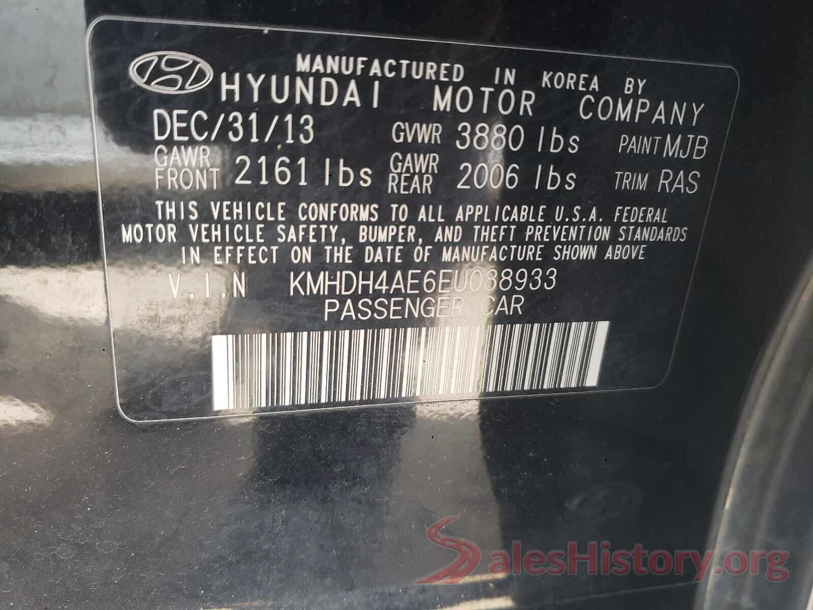 KMHDH4AE6EU088933 2014 HYUNDAI ELANTRA