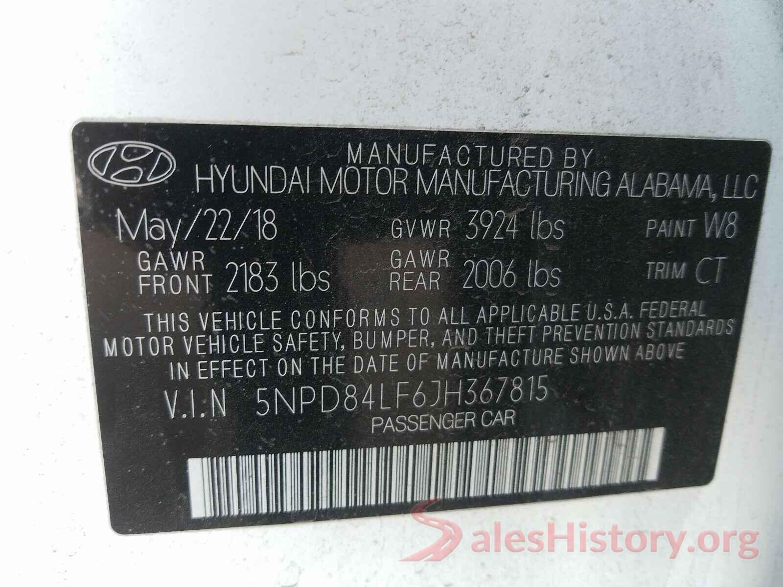 5NPD84LF6JH367815 2018 HYUNDAI ELANTRA