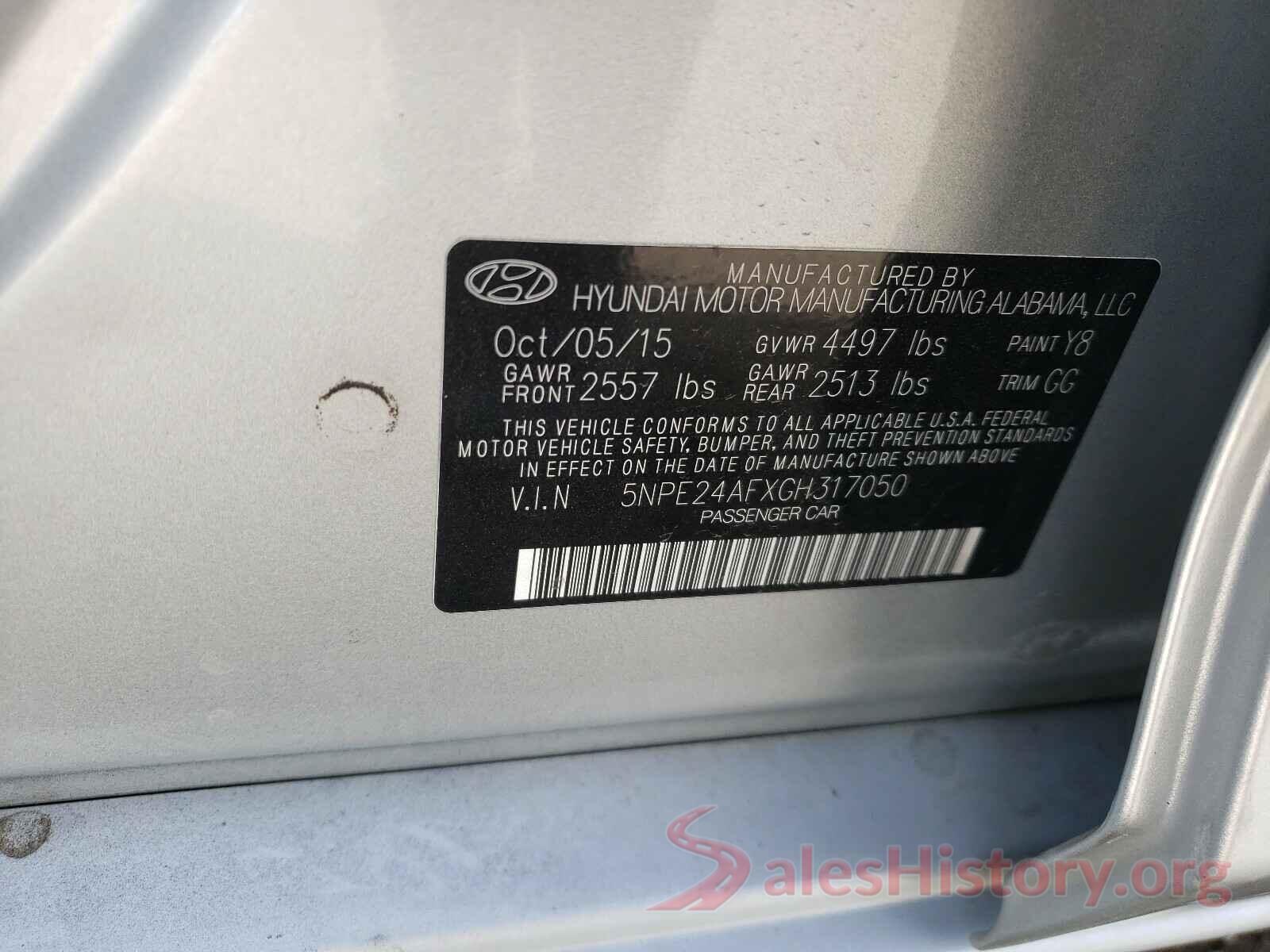 5NPE24AFXGH317050 2016 HYUNDAI SONATA