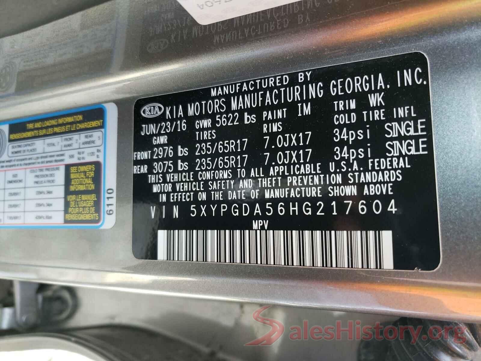 5XYPGDA56HG217604 2017 KIA SORENTO