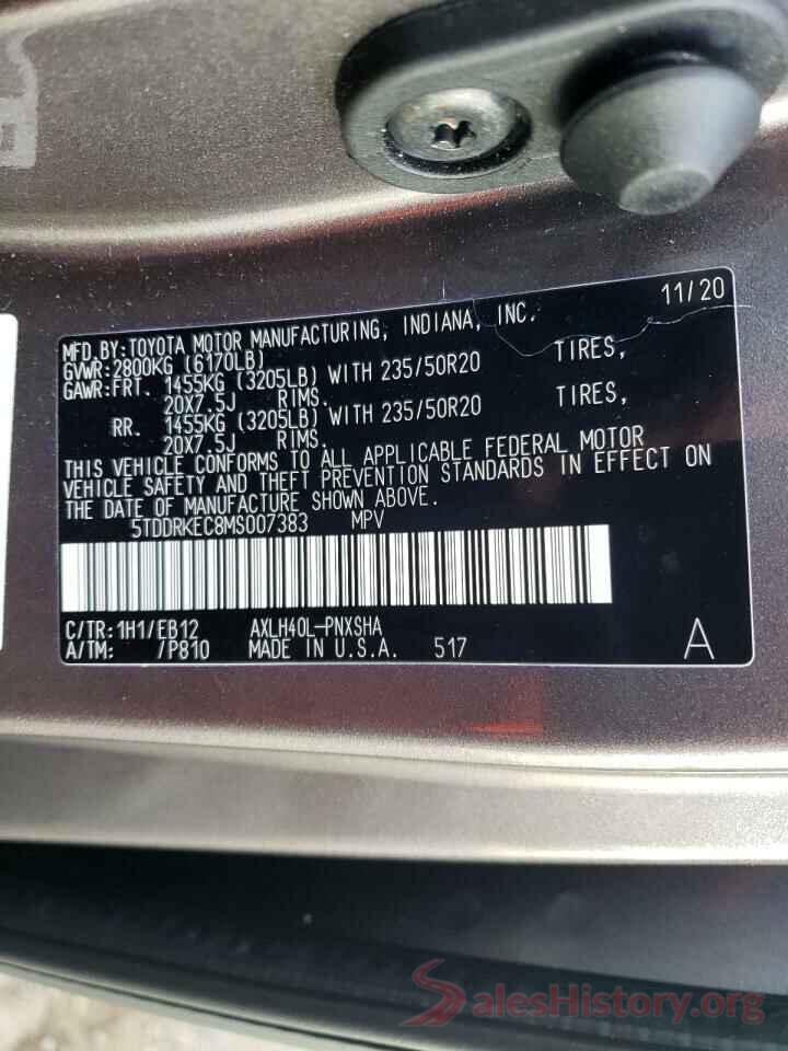 5TDDRKEC8MS007383 2021 TOYOTA SIENNA