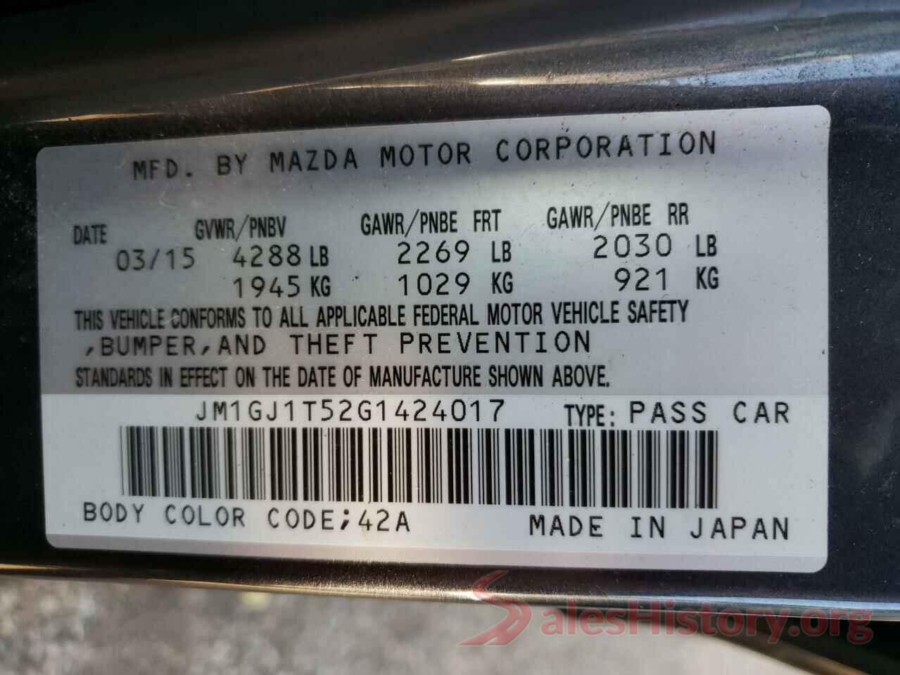 JM1GJ1T52G1424017 2016 MAZDA 6