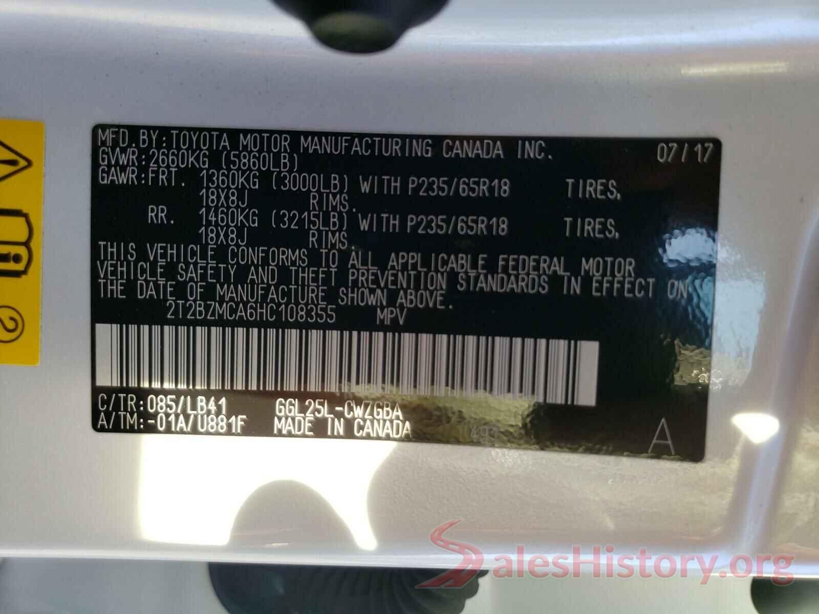 2T2BZMCA6HC108355 2017 LEXUS RX350