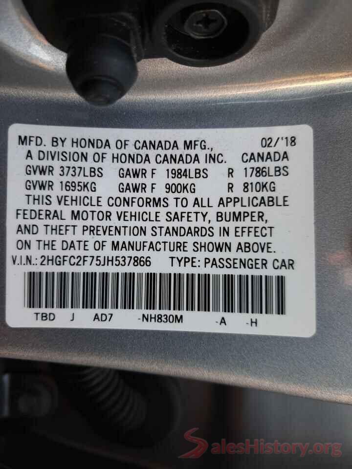 2HGFC2F75JH537866 2018 HONDA CIVIC