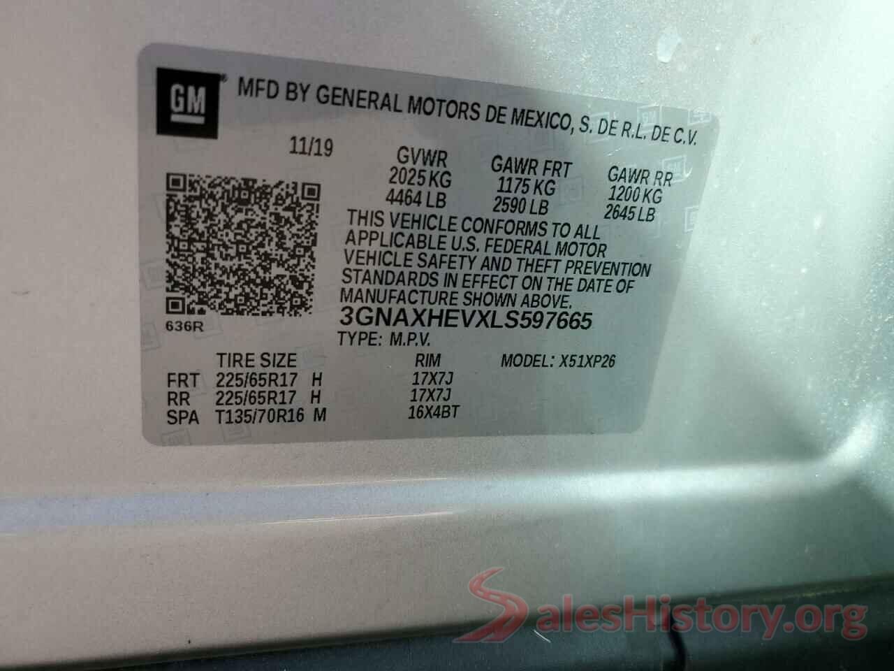 3GNAXHEVXLS597665 2020 CHEVROLET EQUINOX