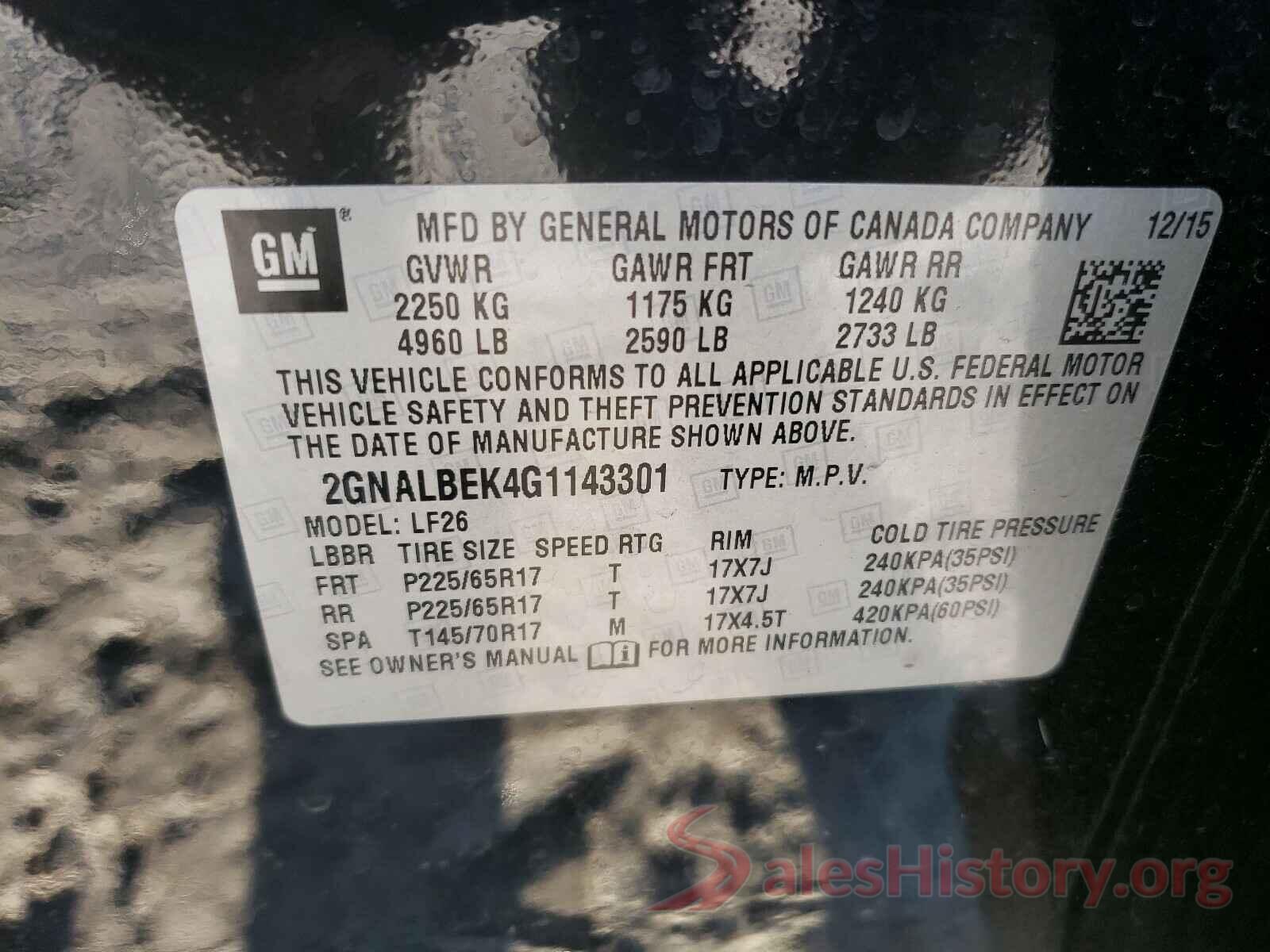 2GNALBEK4G1143301 2016 CHEVROLET EQUINOX