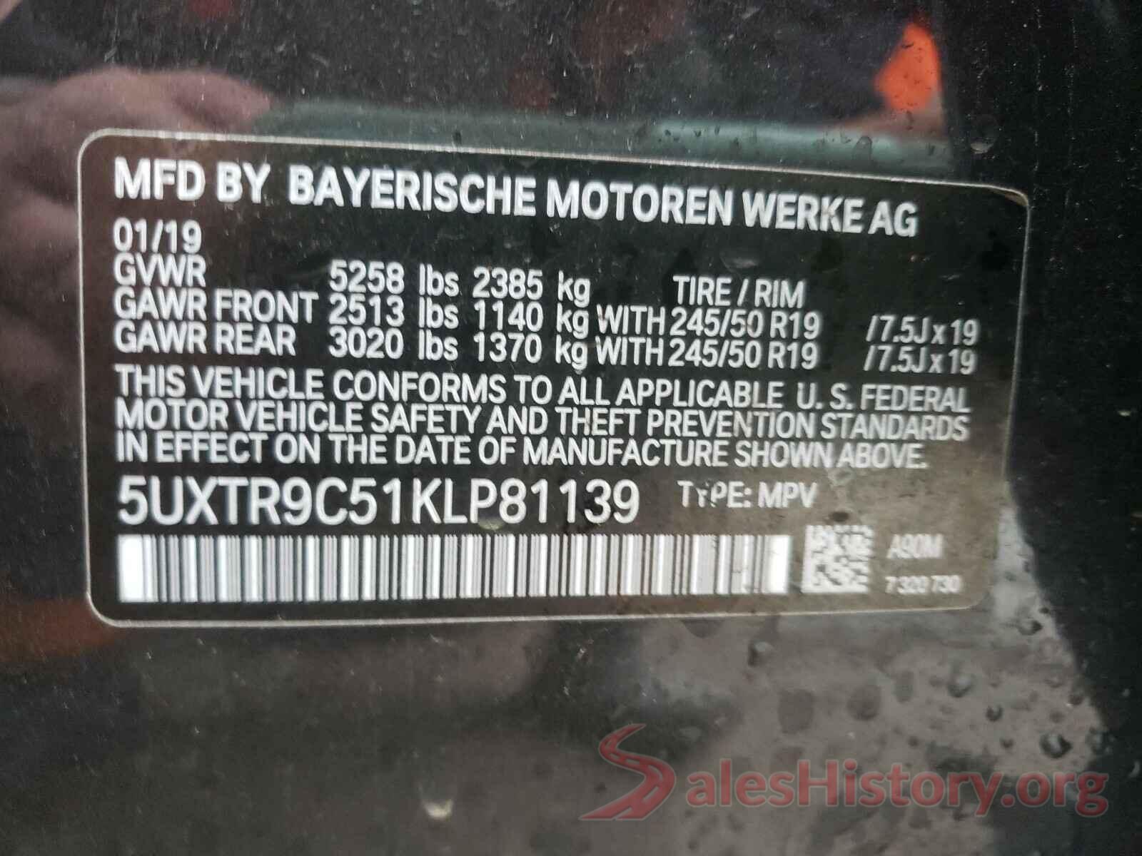 5UXTR9C51KLP81139 2019 BMW X3