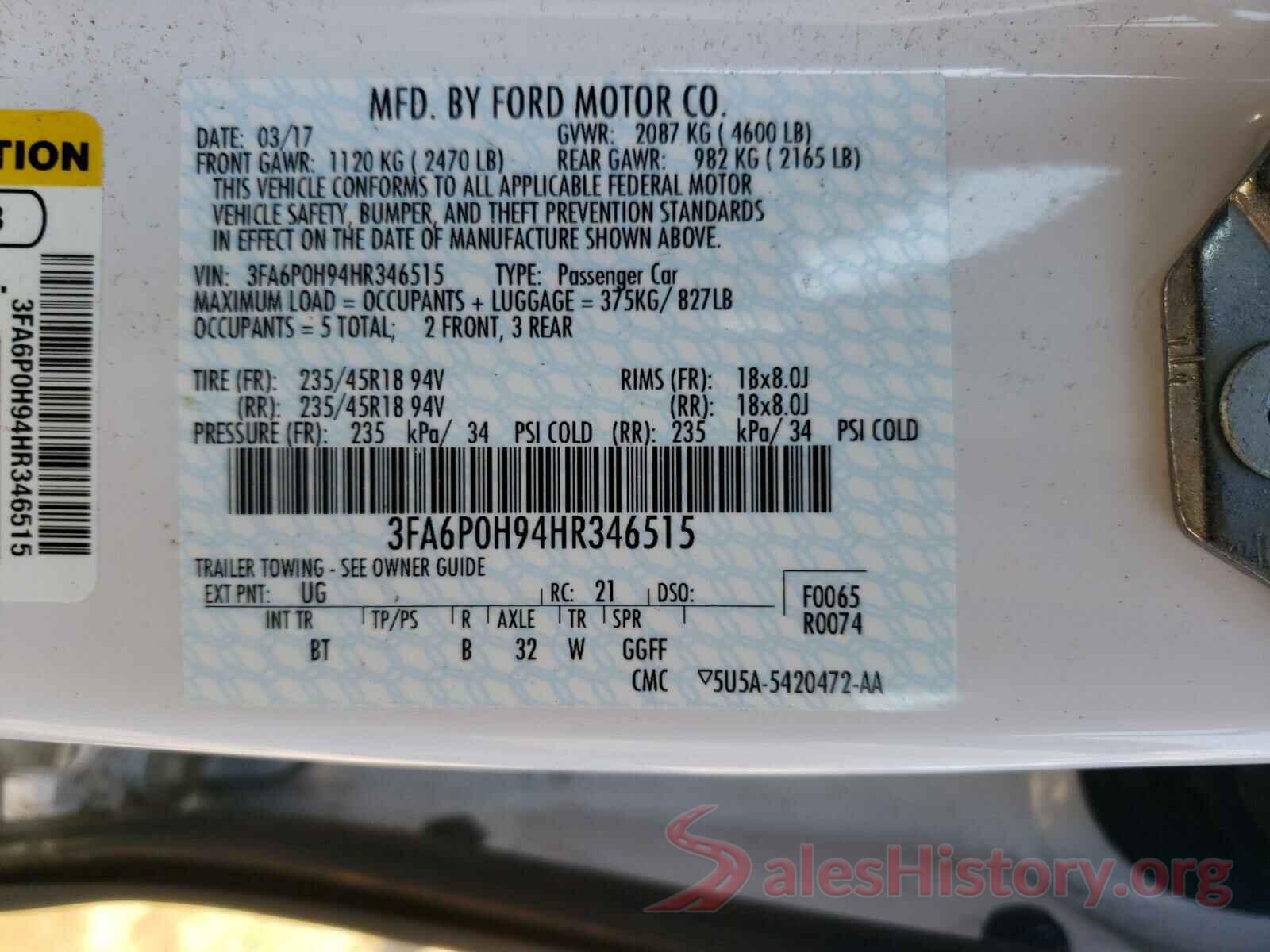 3FA6P0H94HR346515 2017 FORD FUSION