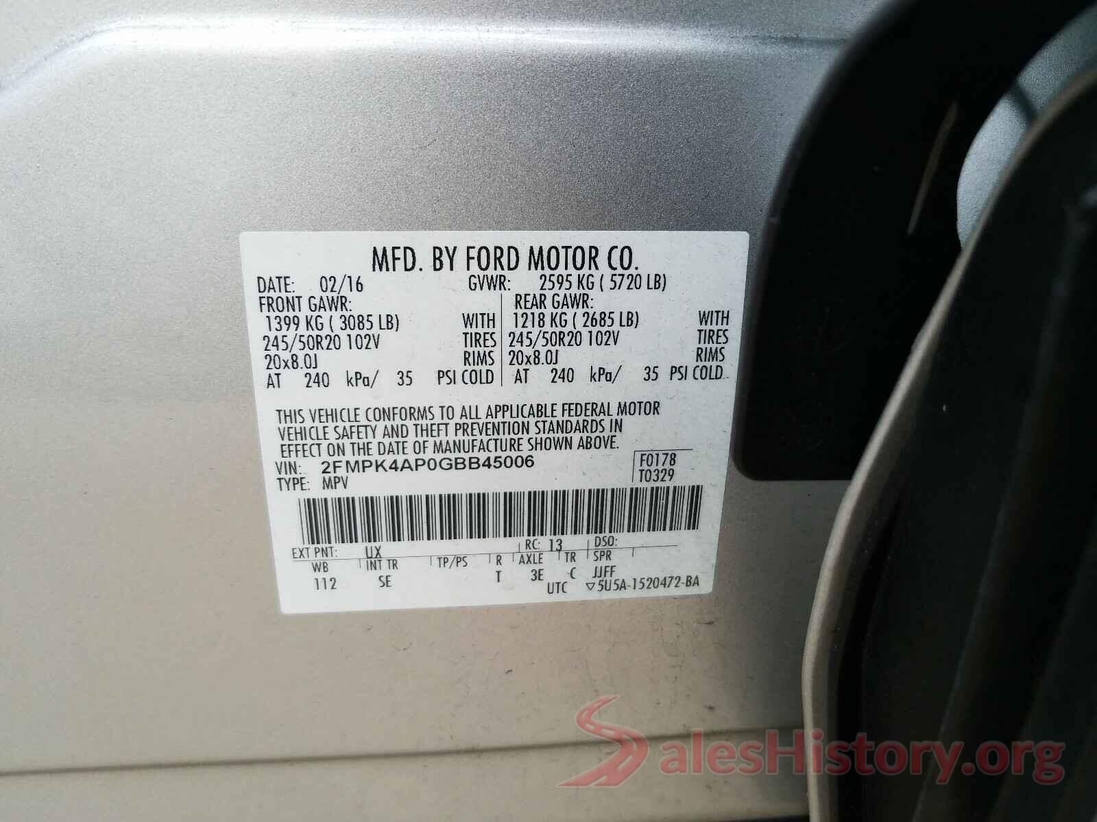 2FMPK4AP0GBB45006 2016 FORD EDGE