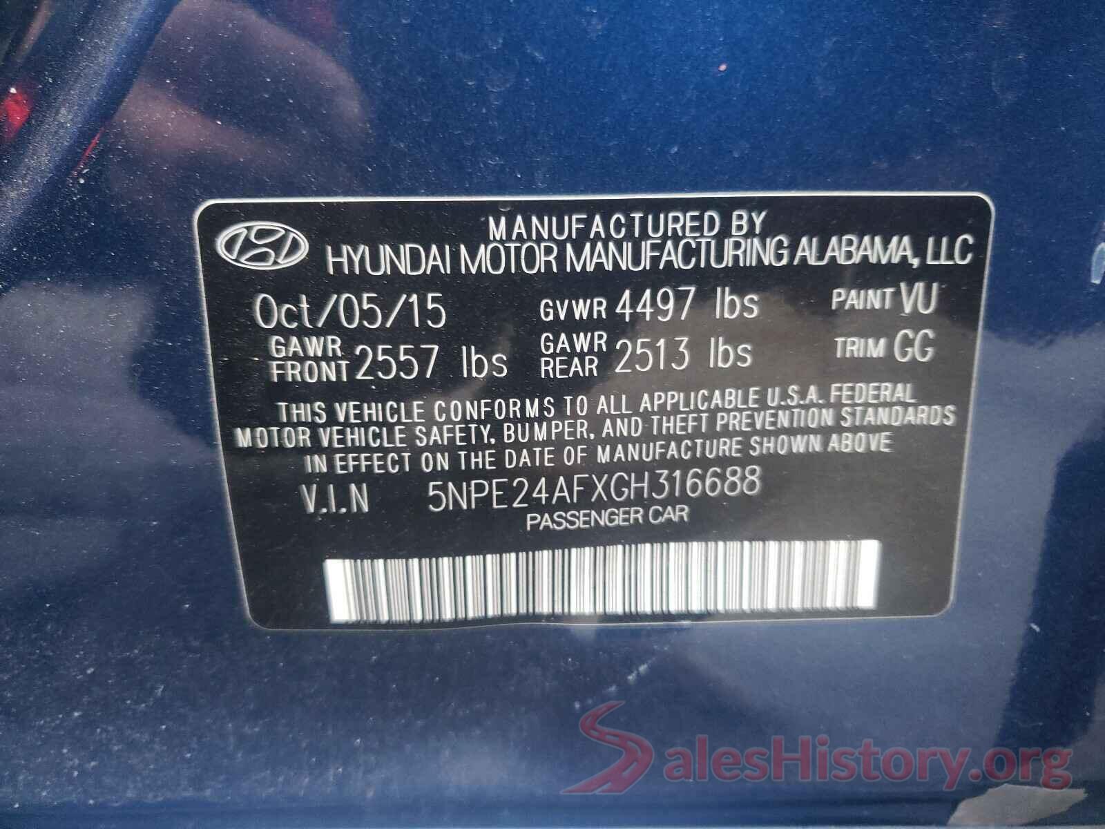 5NPE24AFXGH316688 2016 HYUNDAI SONATA