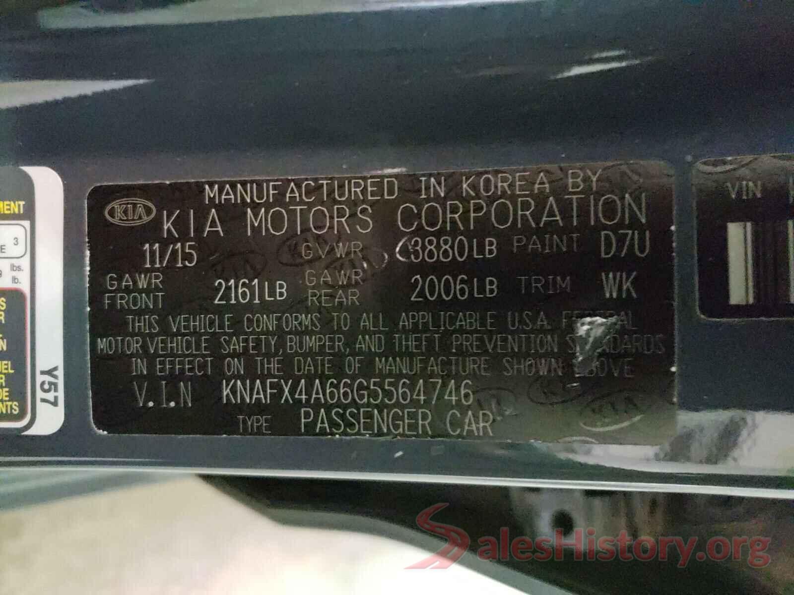 KNAFX4A66G5564746 2016 KIA FORTE