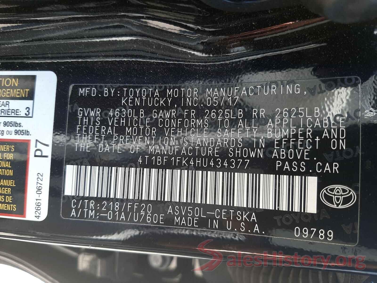 4T1BF1FK4HU434377 2017 TOYOTA CAMRY