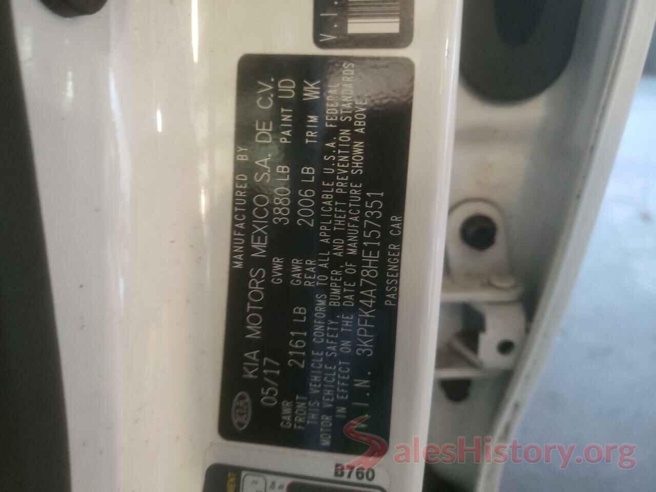 3KPFK4A78HE157351 2017 KIA FORTE