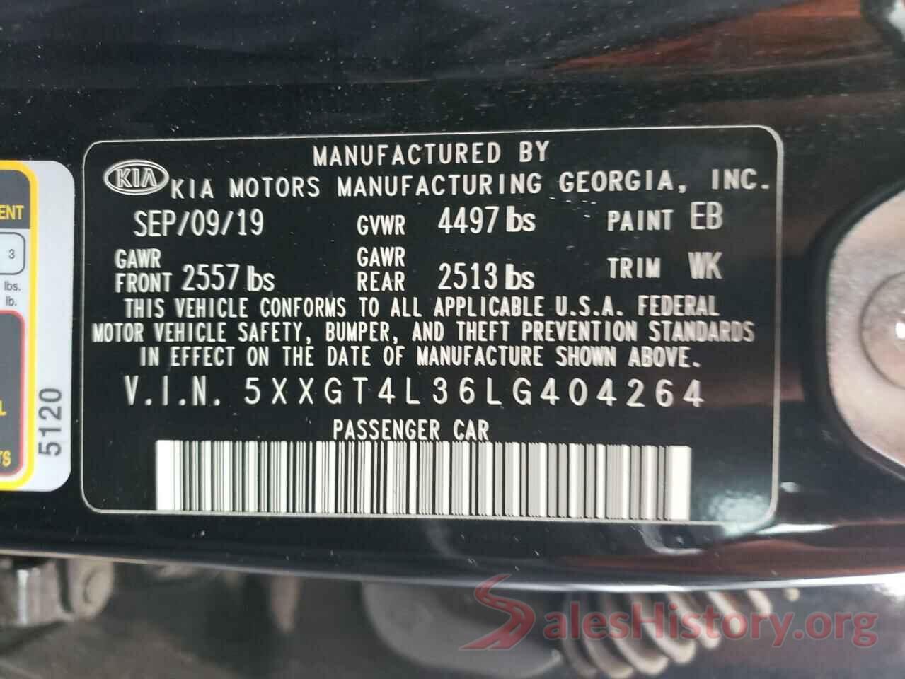 5XXGT4L36LG404264 2020 KIA OPTIMA