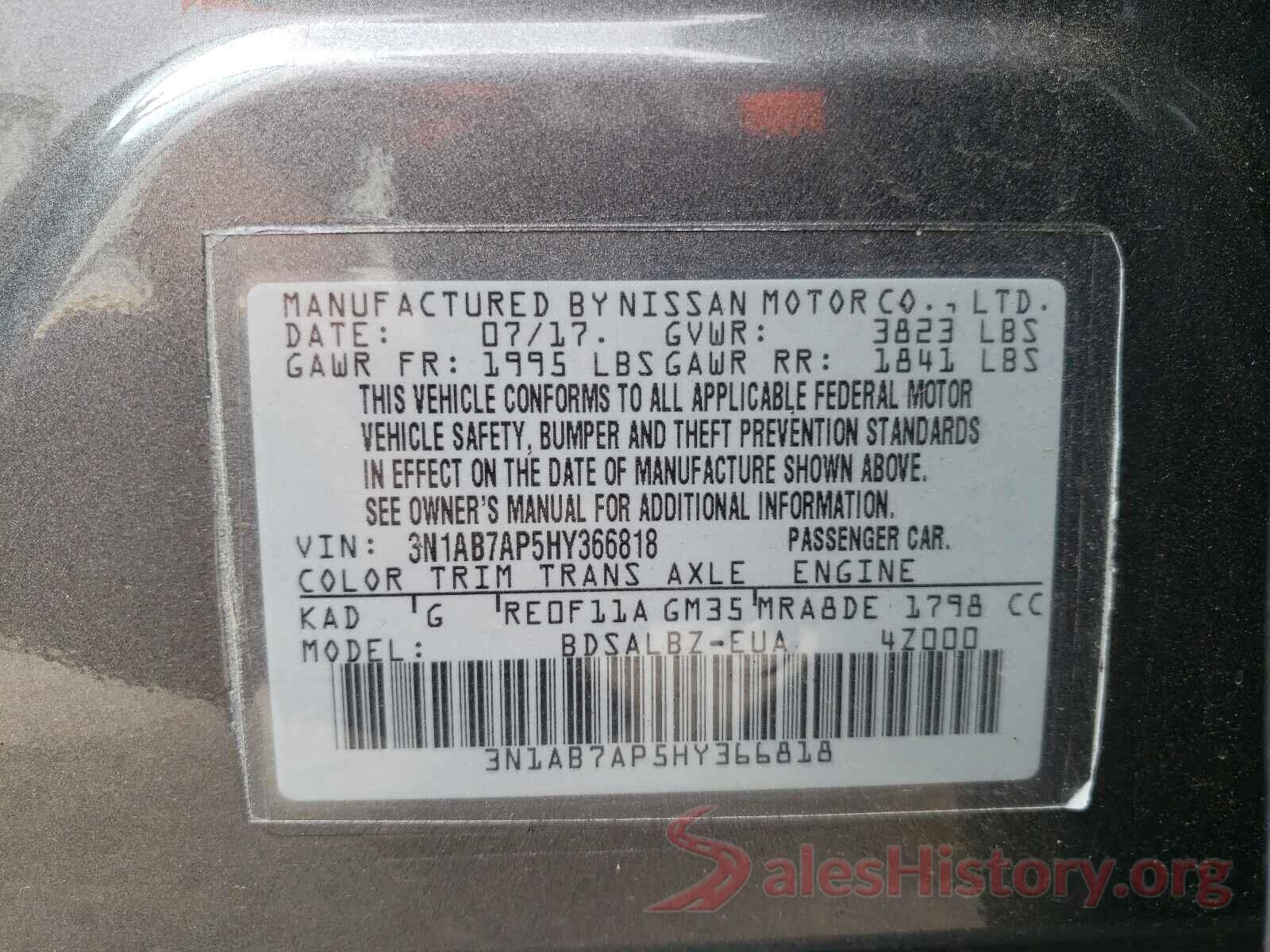 3N1AB7AP5HY366818 2017 NISSAN SENTRA