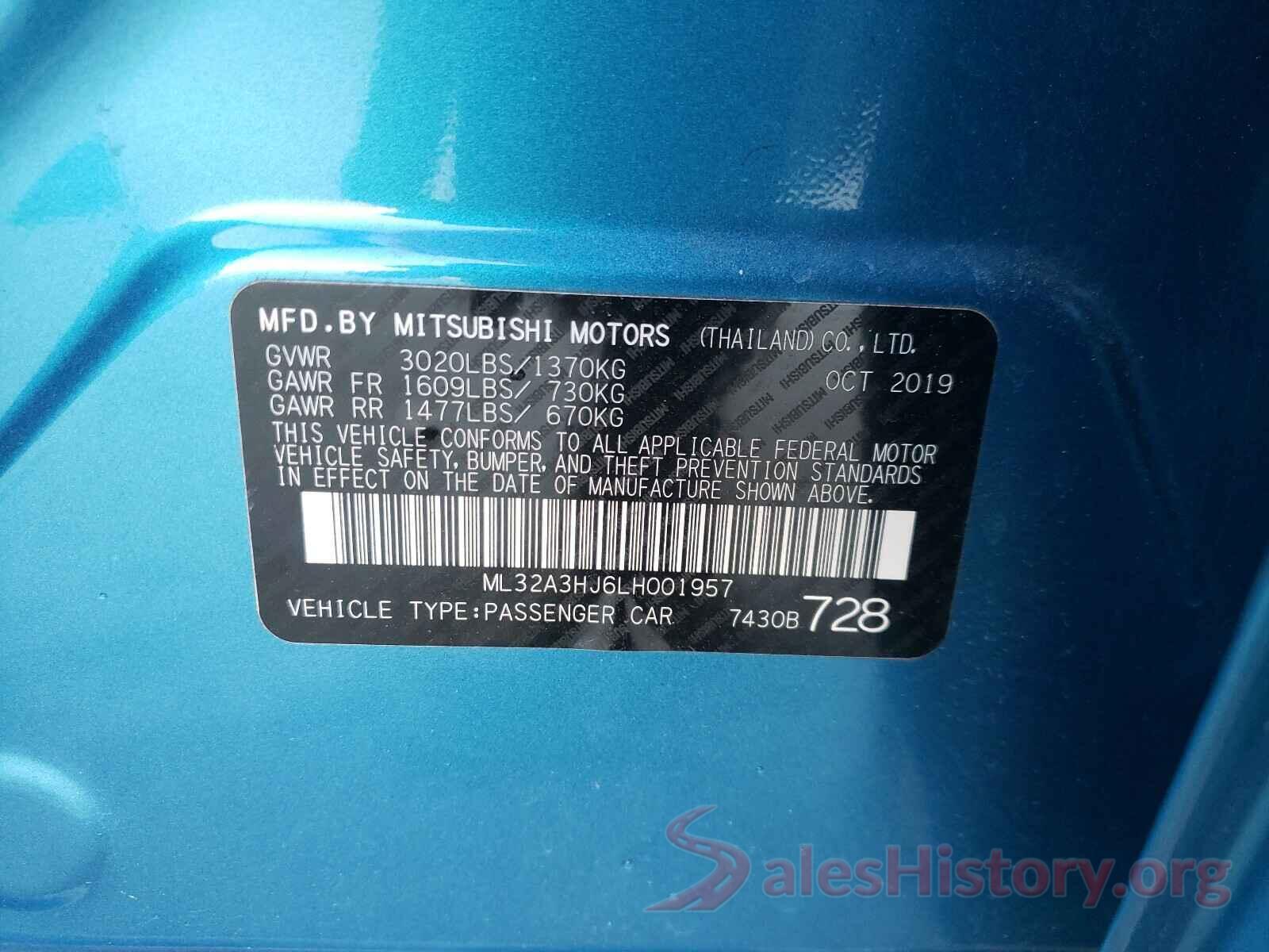 ML32A3HJ6LH001957 2020 MITSUBISHI MIRAGE