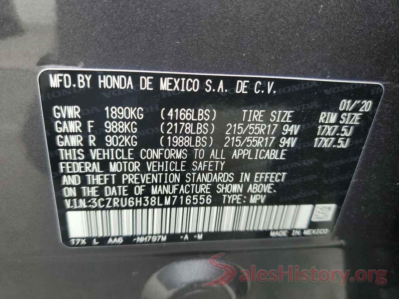 3CZRU6H38LM716556 2020 HONDA HR-V