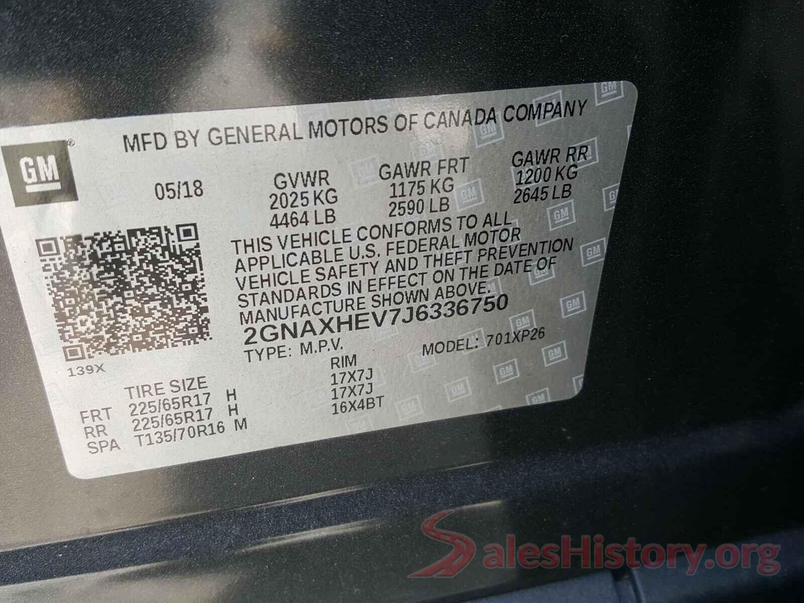 2GNAXHEV7J6336750 2018 CHEVROLET EQUINOX