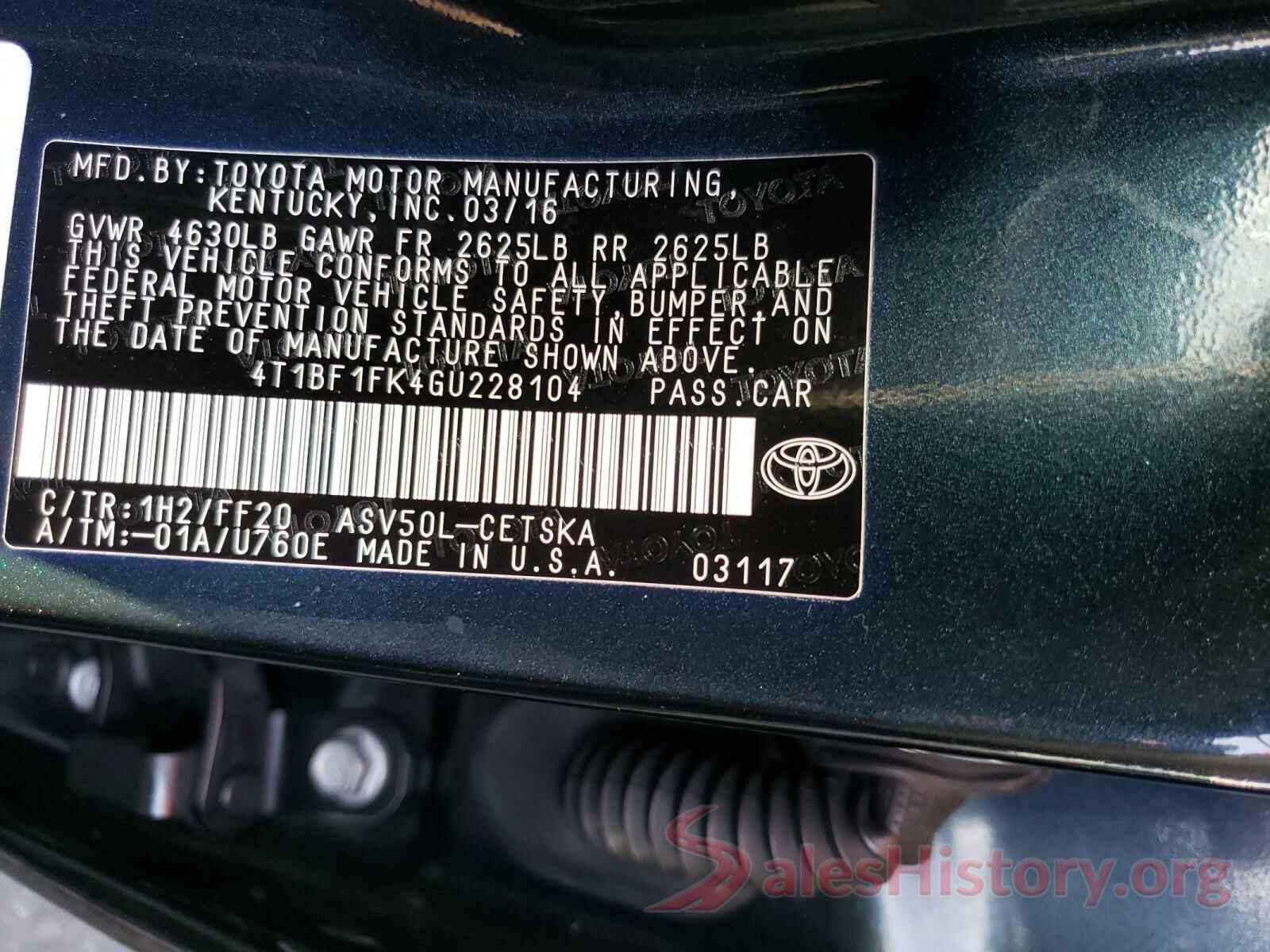 4T1BF1FK4GU228104 2016 TOYOTA CAMRY