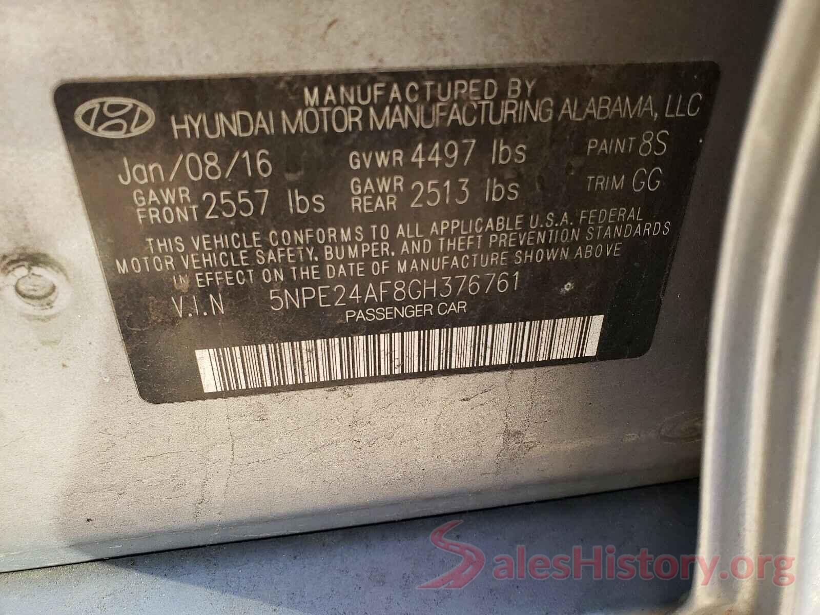 5NPE24AF8GH376761 2016 HYUNDAI SONATA