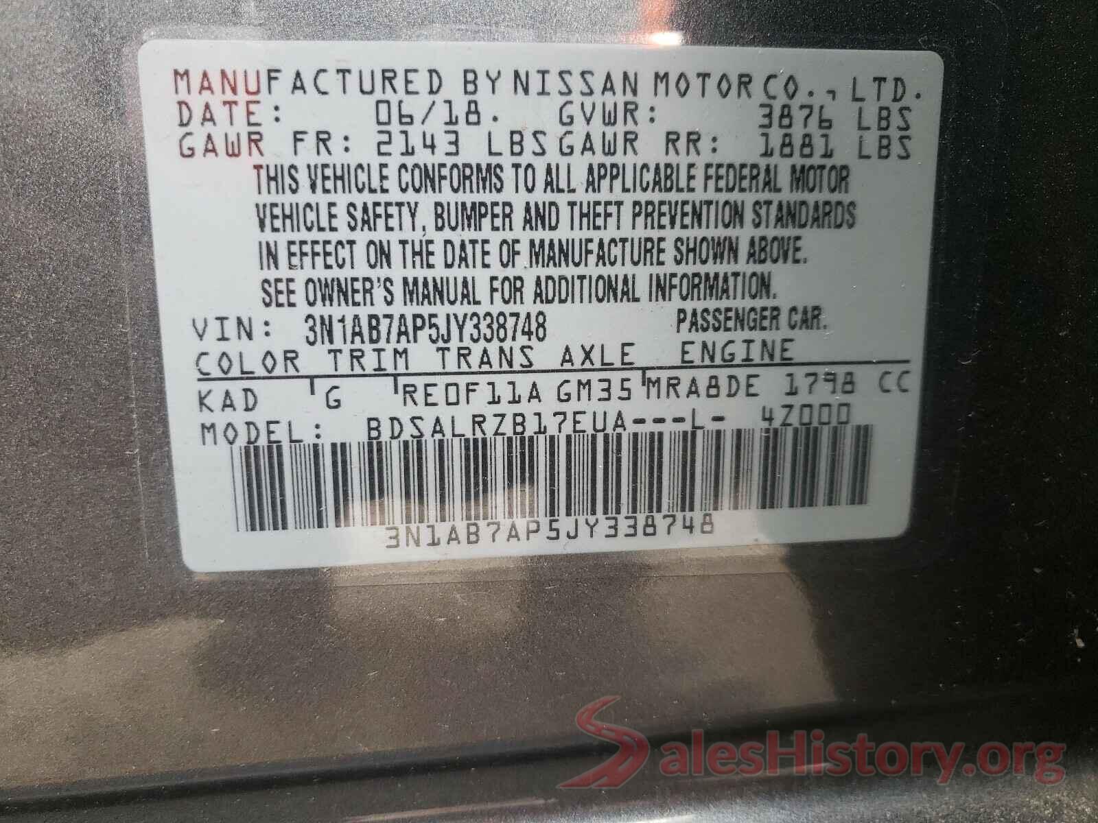 3N1AB7AP5JY338748 2018 NISSAN SENTRA