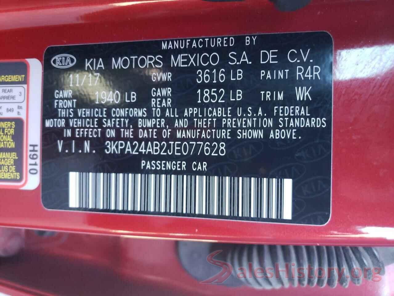 3KPA24AB2JE077628 2018 KIA RIO