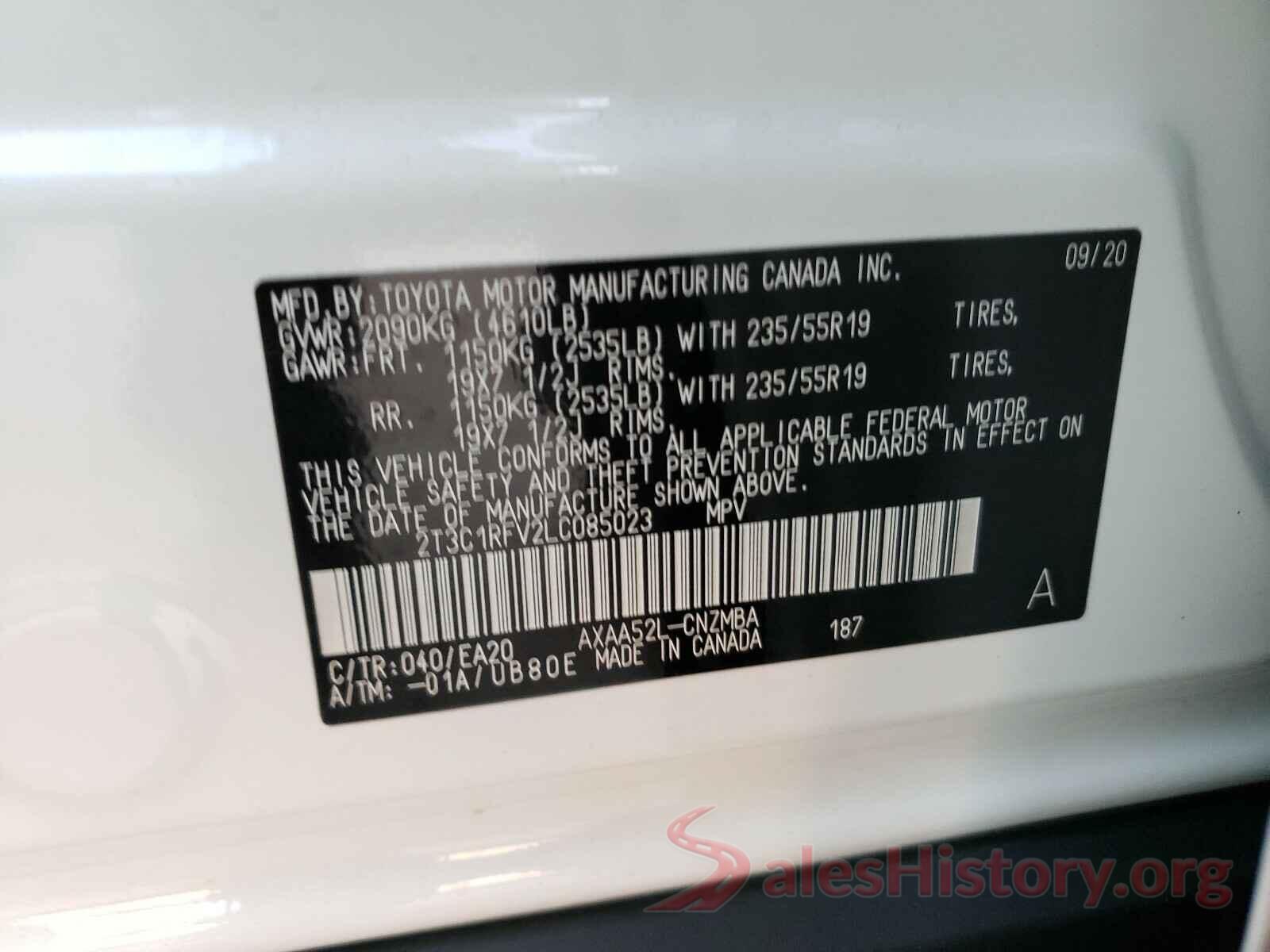 2T3C1RFV2LC085023 2020 TOYOTA RAV4