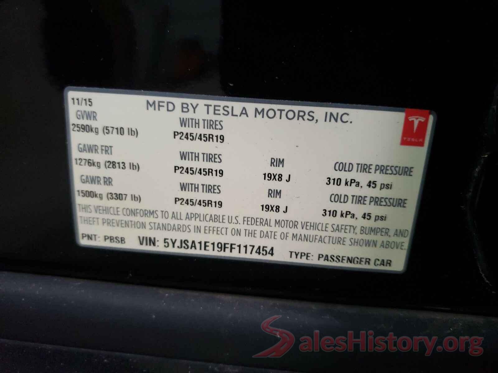 5YJSA1E19FF117454 2015 TESLA MODEL S