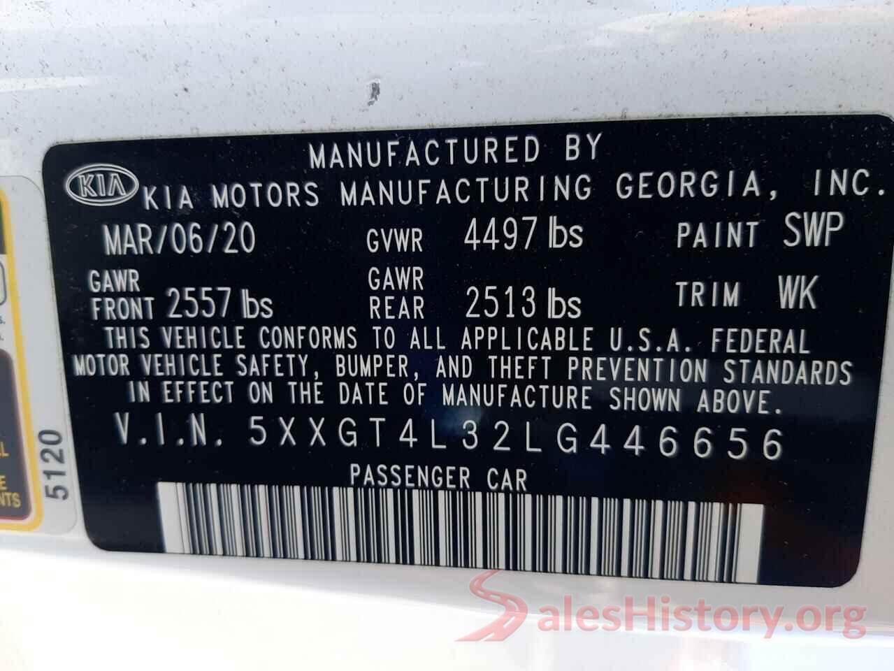 5XXGT4L32LG446656 2020 KIA OPTIMA